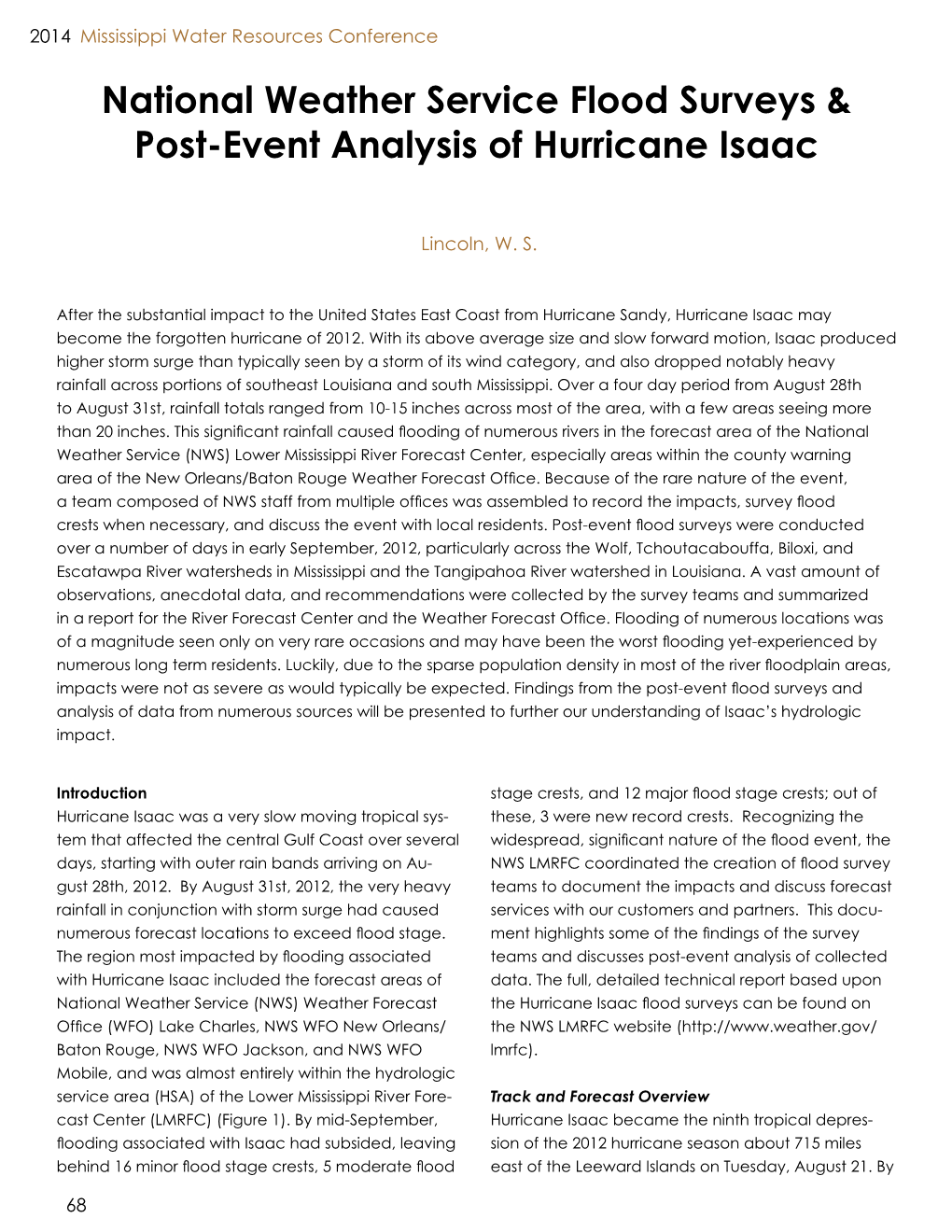 National Weather Service Flood Surveys & Post-Event Analysis of Hurricane Isaac