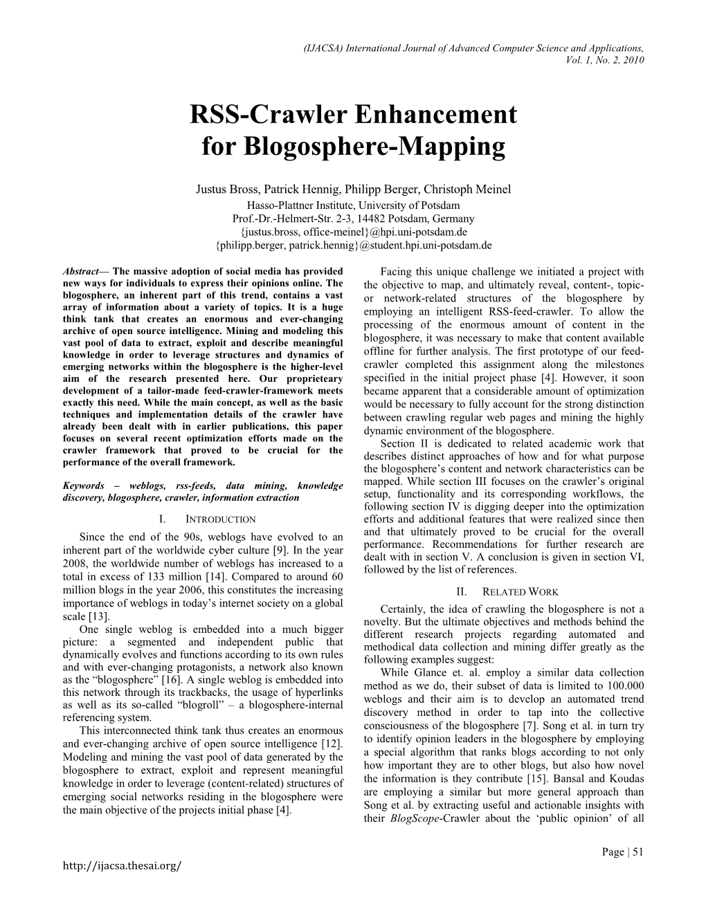 RSS-Crawler Enhancement for Blogosphere-Mapping