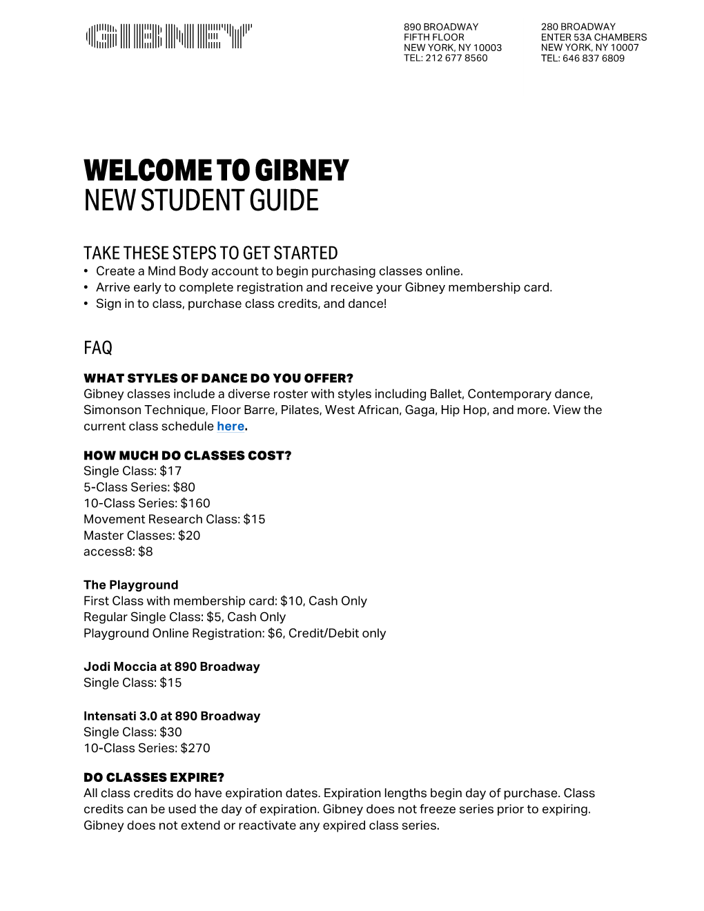 Gibney New Student Guide
