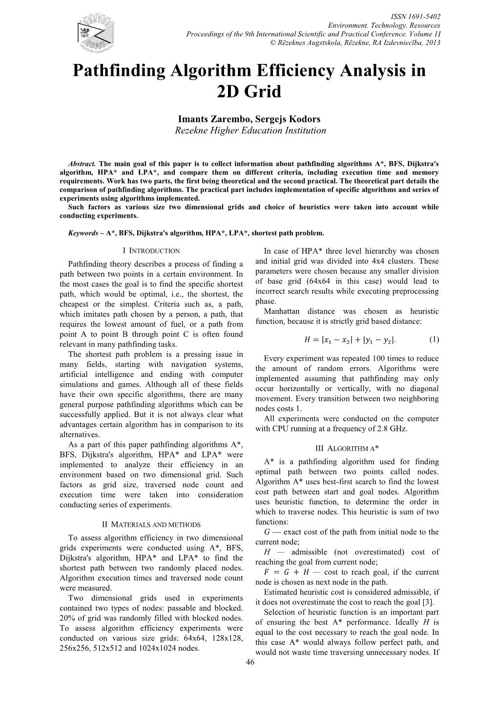 Pathfinding Algorithm Efficiency Analysis in 2D Grid