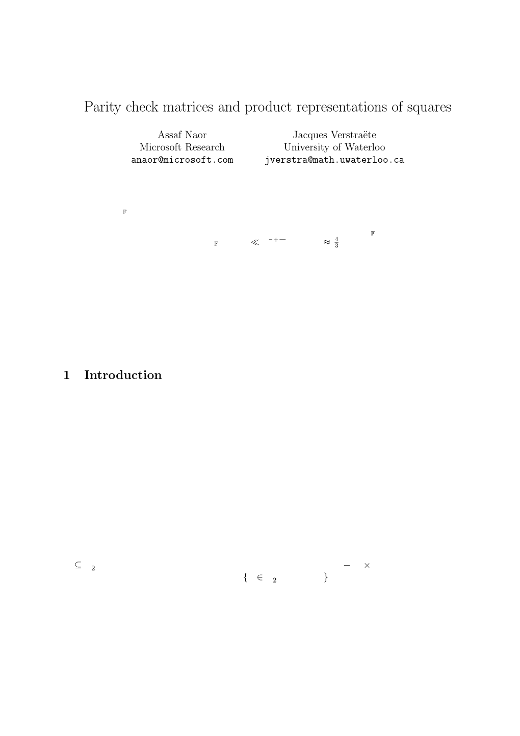 Parity Check Matrices and Product Representations of Squares