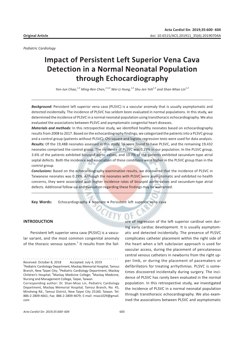 Impact of Persistent Left Superior Vena Cava Detection in a Normal Neonatal Population Through Echocardiography