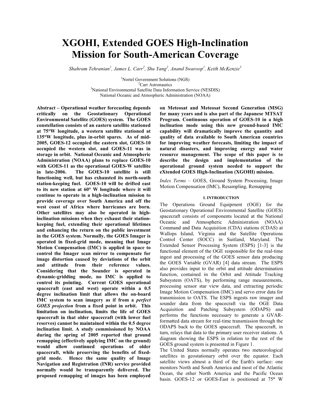 XGOHI, Extended GOES High-Inclination Mission for South-American Coverage