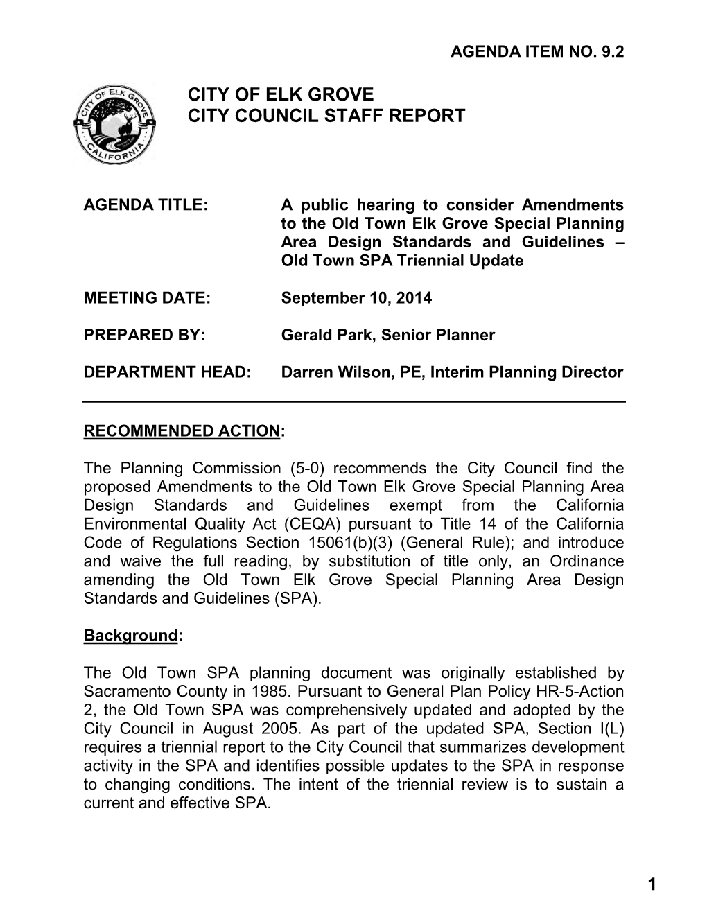 City of Elk Grove City Council Staff Report