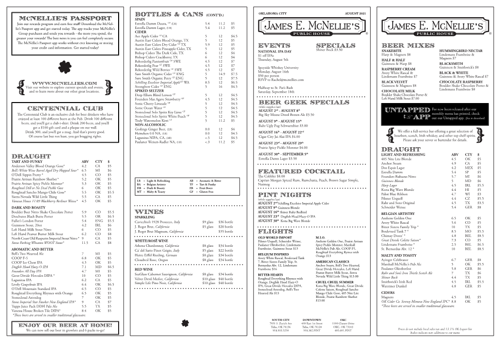 Mcnellies Monthly Beer Menu