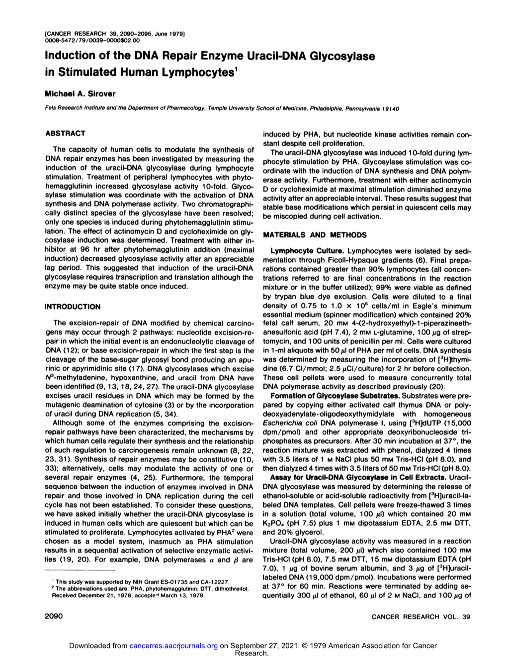 Induction of the DNA Repair Enzyme Uracil-DNA Glycosylase in Stimulated Human Lymphocytesâ€•