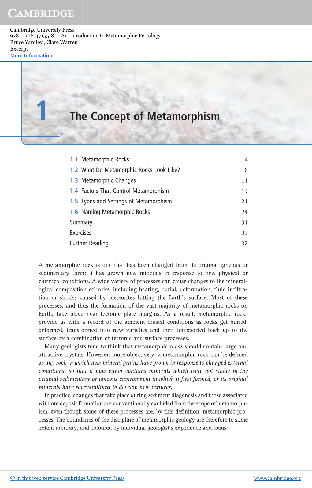 1 the Concept of Metamorphism