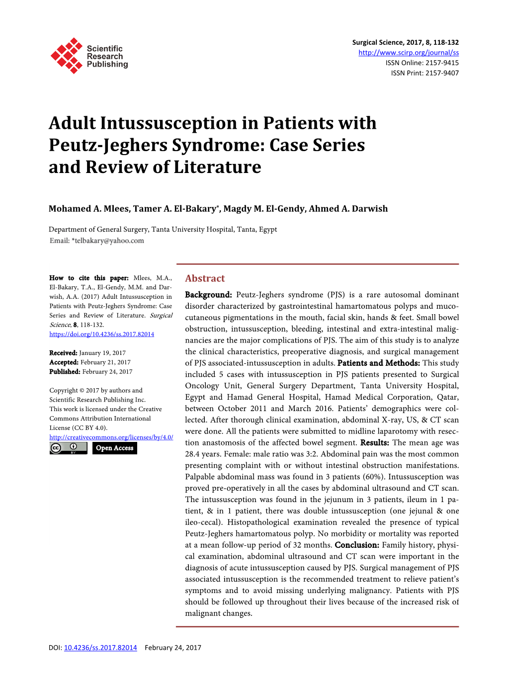 Adult Intussusception in Patients with Peutz-Jeghers Syndrome: Case Series and Review of Literature