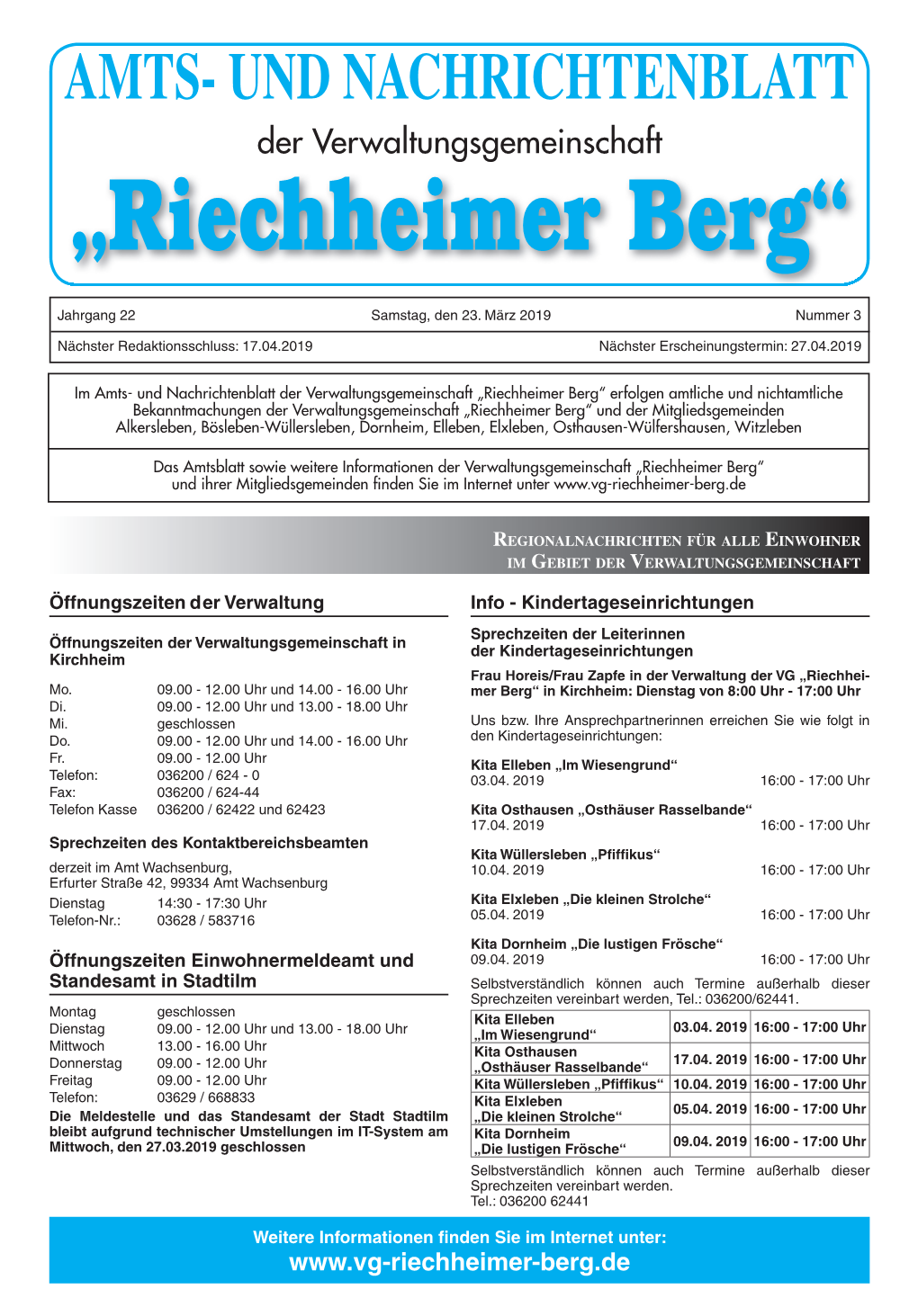 AMTS- UND NACHRICHTENBLATT Der Verwaltungsgemeinschaft „Riechheimer Berg“