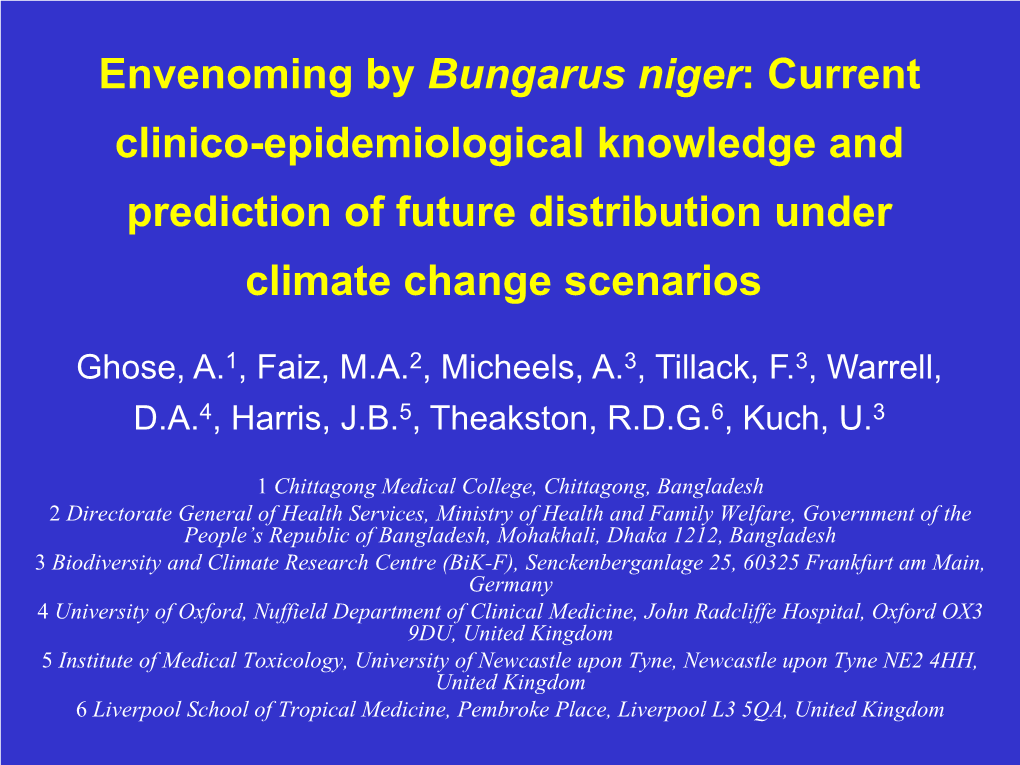 Envenoming by Bungarus Niger: Current Clinico-Epidemiological Knowledge and Prediction of Future Distribution Under Climate Change Scenarios