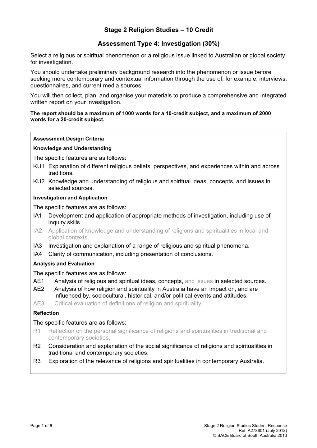 Stage 2 Religion Studies – 10 Credit