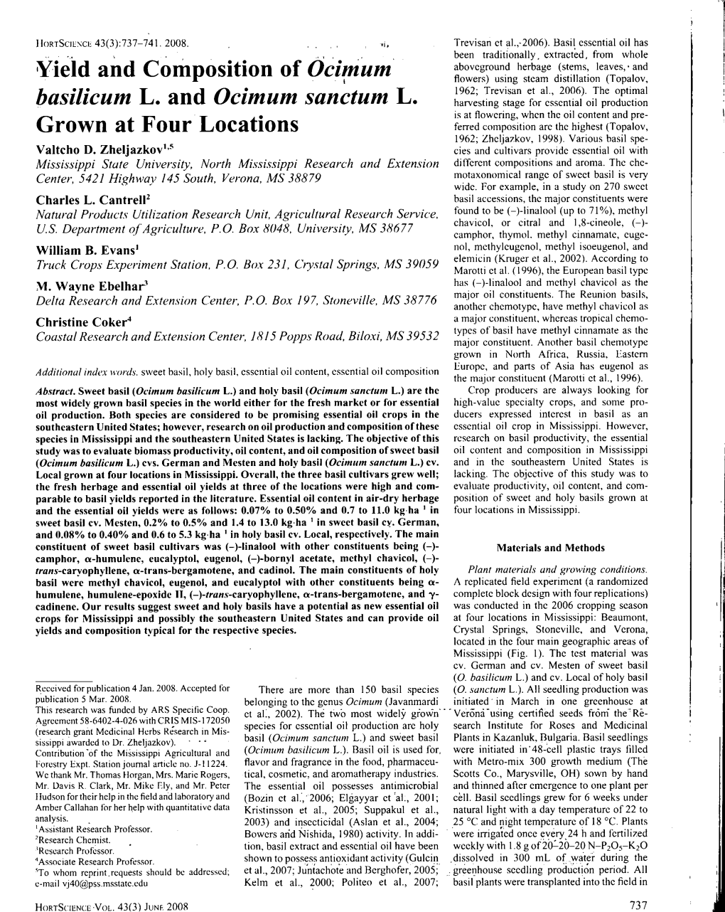 Yield and Composition of Ocinum' Basilicum L. and Ocimum Sanctum