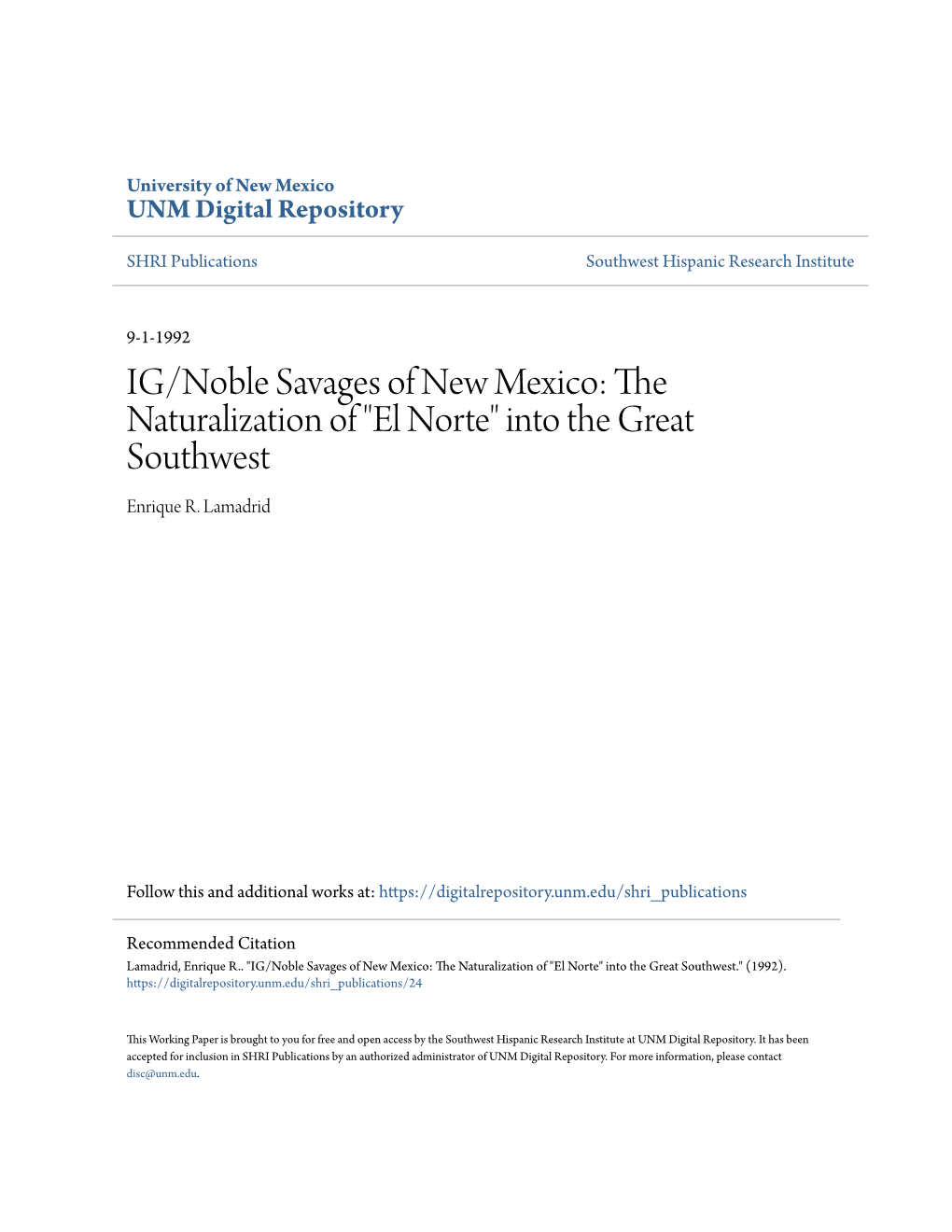 IG/Noble Savages of New Mexico: the Naturalization of 