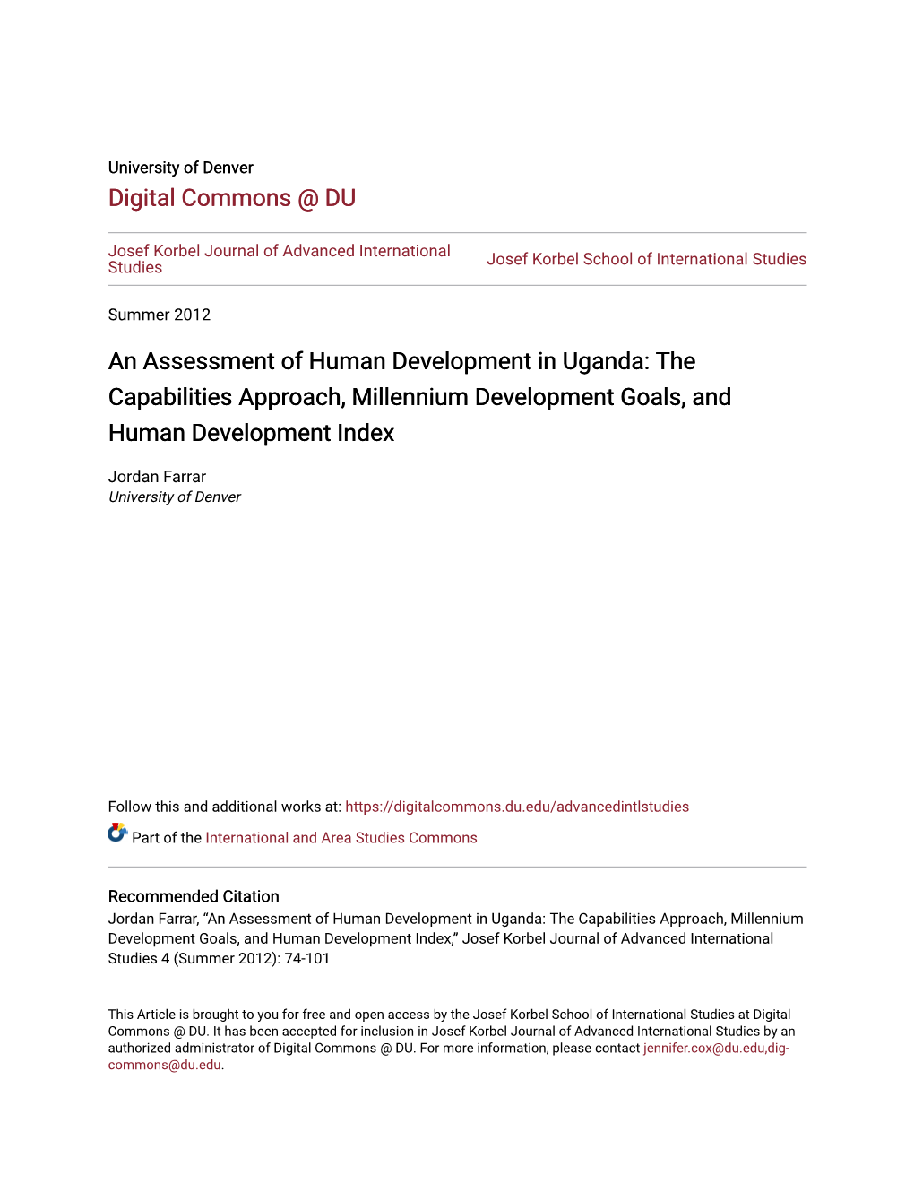 The Capabilities Approach, Millennium Development Goals, and Human Development Index