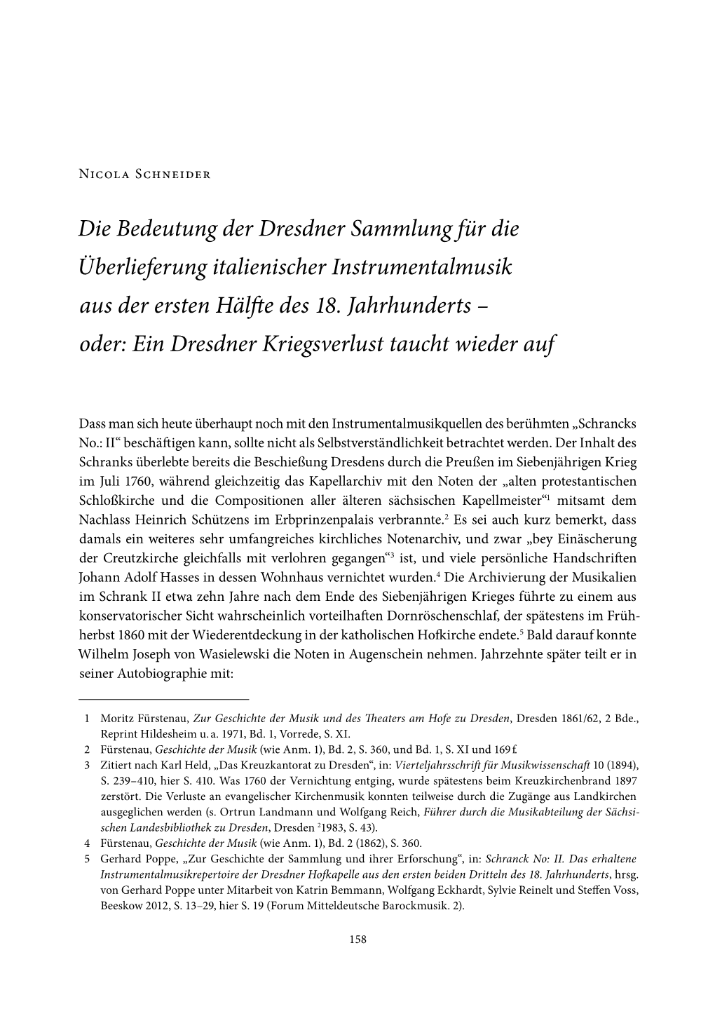 Die Bedeutung Der Dresdner Sammlung Für Die Überlieferung Italienischer Instrumentalmusik Aus Der Ersten Hälfe Des 18