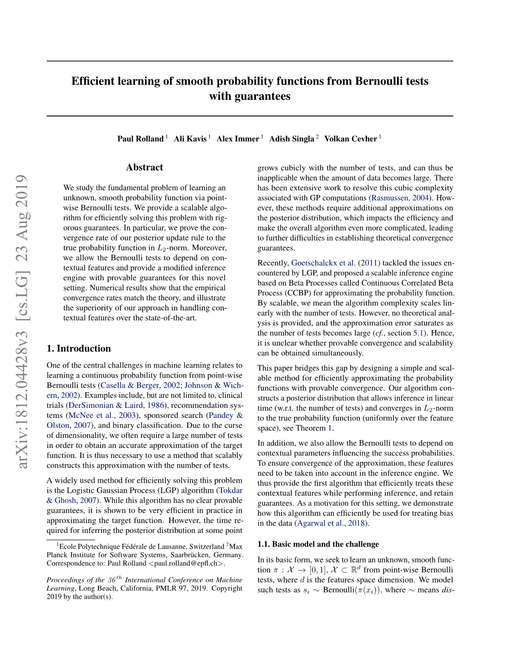 Efficient Learning of Smooth Probability Functions from Bernoulli Tests With