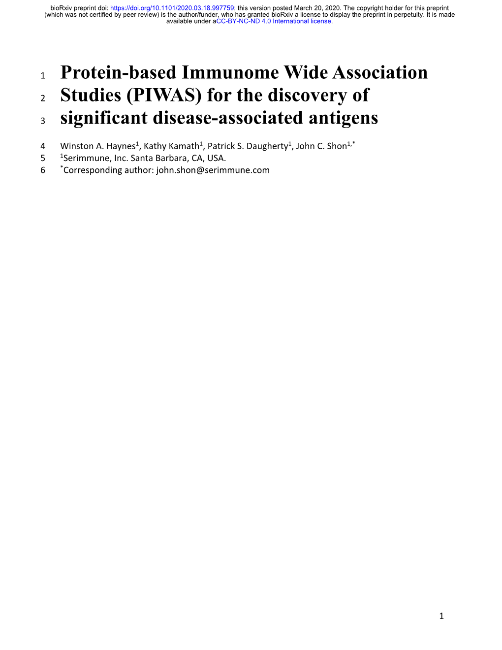 Protein-Based Immunome Wide Association Studies (PIWAS) for the Discovery of Significant Disease-Associated Antigens