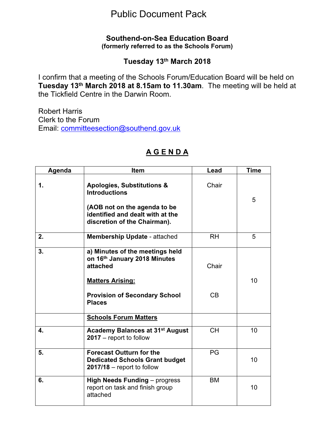 (Public Pack)Agenda Document for Education Board, 13/03/2018 08:15