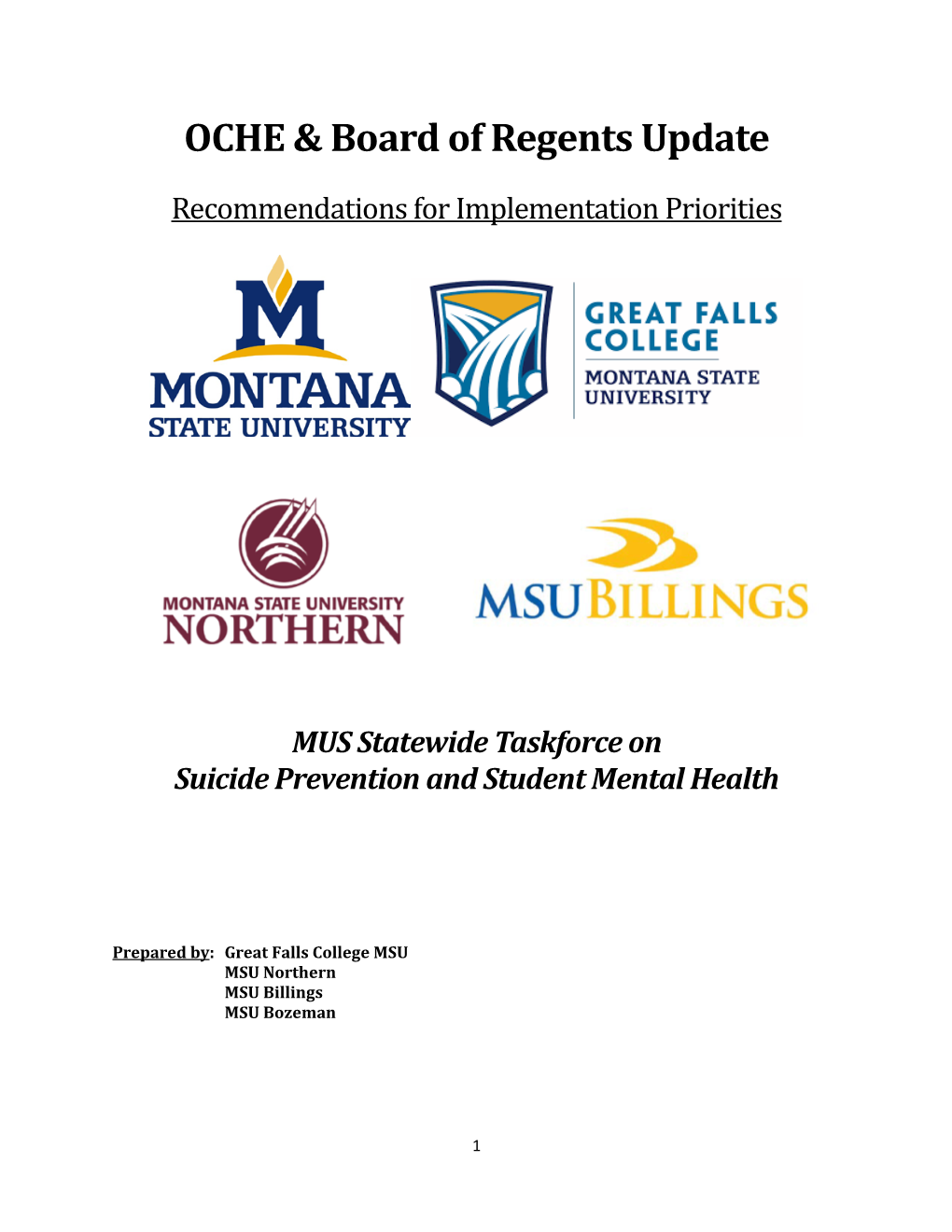 MUS Statewide Taskforce on Suicide Prevention and Student Mental Health