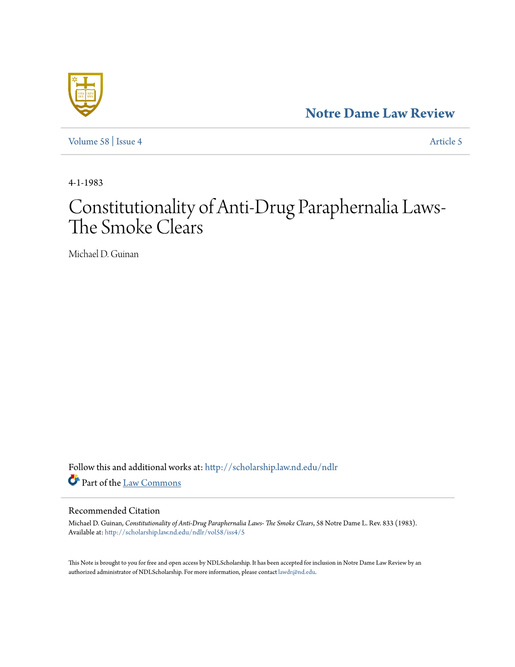 Constitutionality of Anti-Drug Paraphernalia Laws- the Moks E Clears Michael D