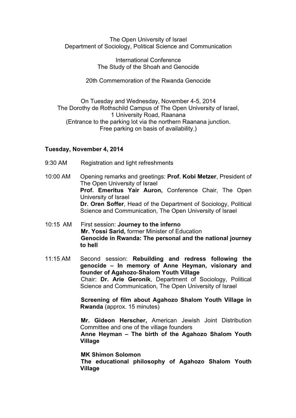 Genocide Conference Program