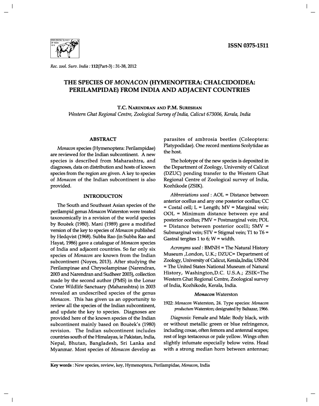 Hymenoptera: Chalcidoidea: Perilampidae) from India and Adjacent Countries