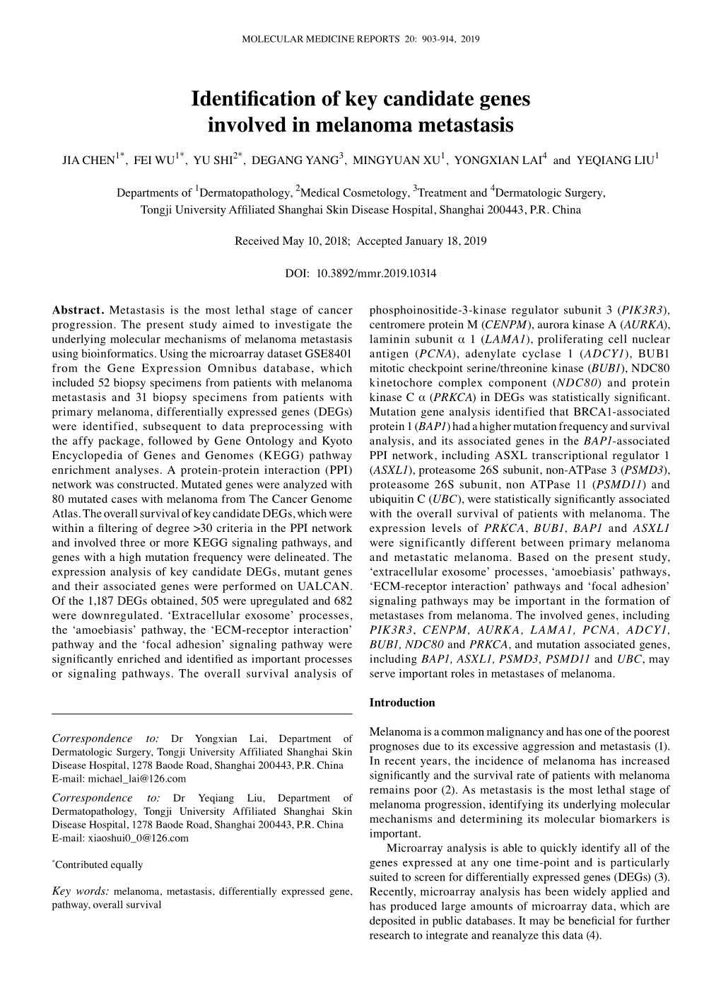 Identification of Key Candidate Genes Involved in Melanoma Metastasis