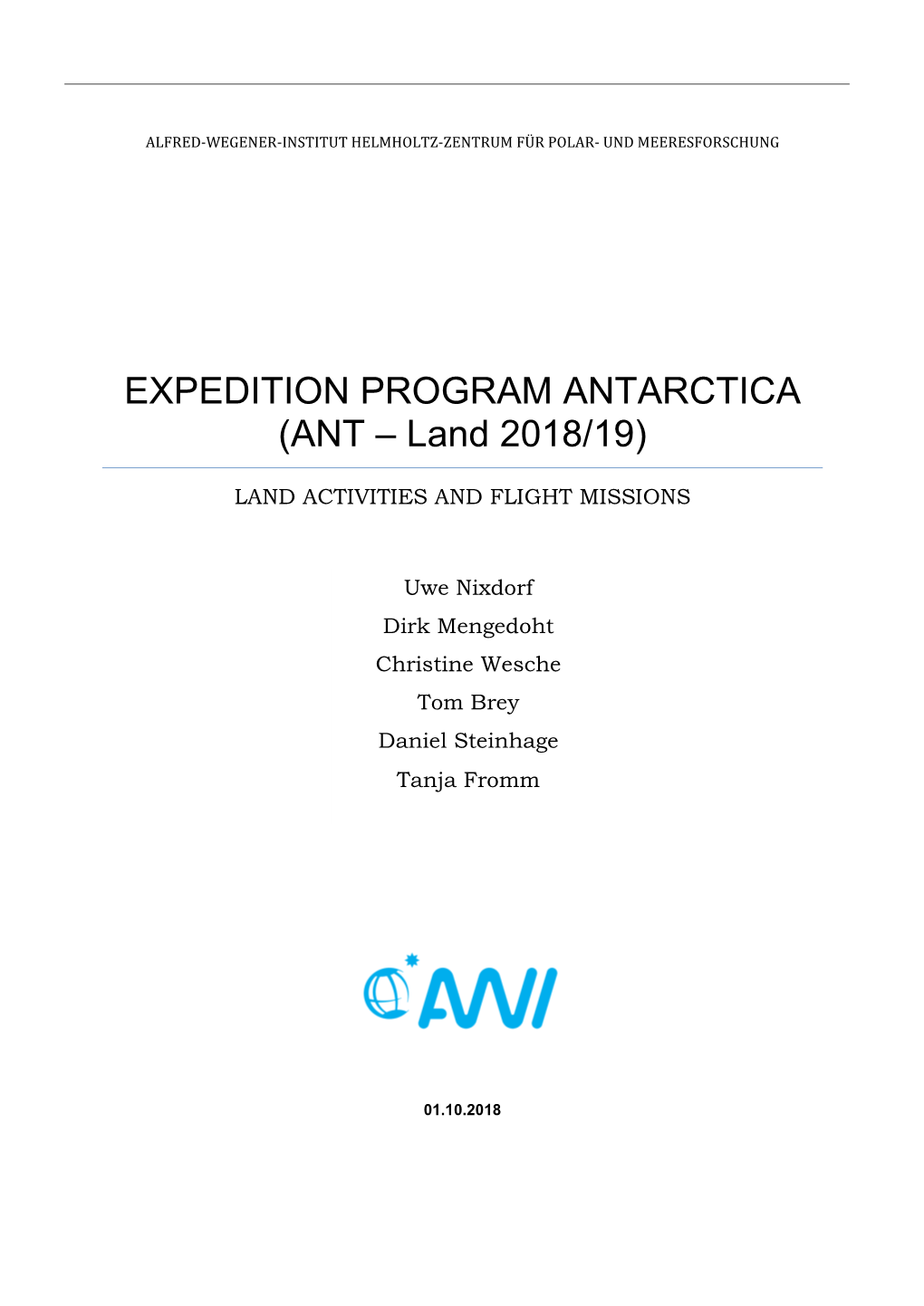 EXPEDITION PROGRAM ANTARCTICA (ANT – Land 2018/19)