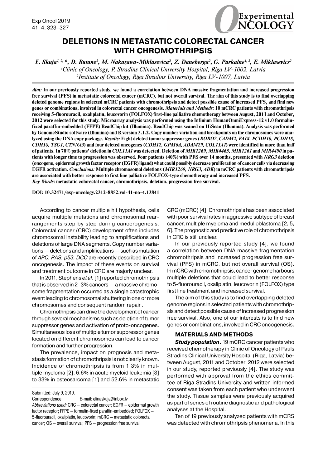 Deletions in Metastatic Colorectal Cancer with Chromothripsis E