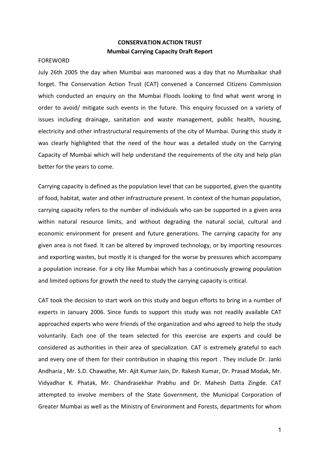 Mumbai Carrying Capacity Report, 2006