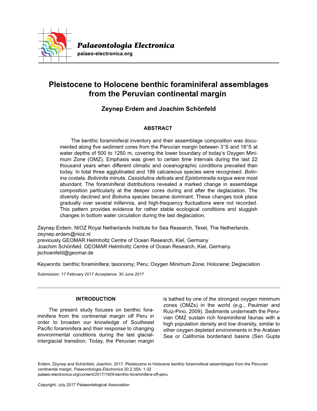 Pleistocene to Holocene Benthic Foraminiferal Assemblages from the Peruvian Continental Margin