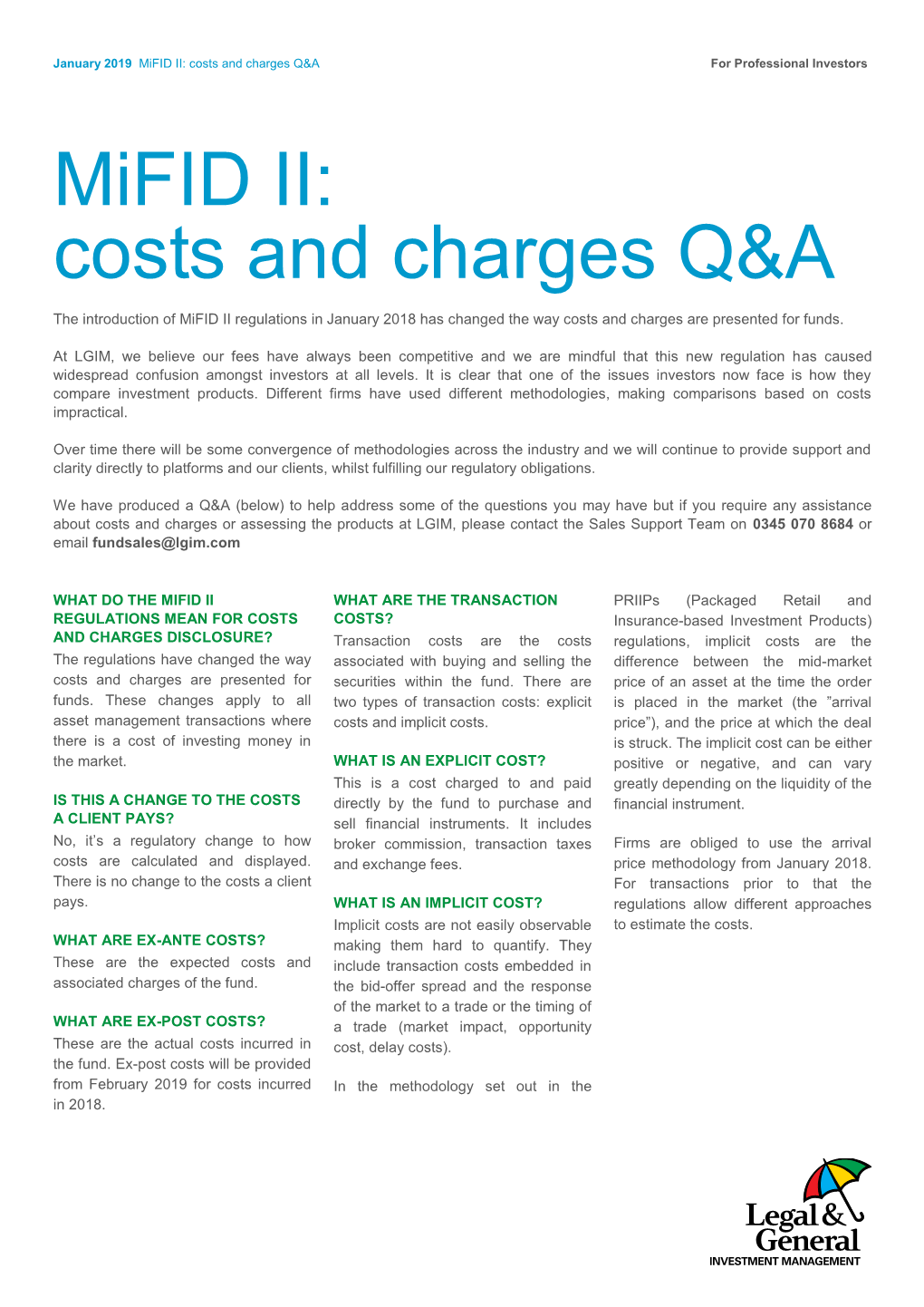 Mifid II Costs and Charges Q&A Legal & General Investment Management