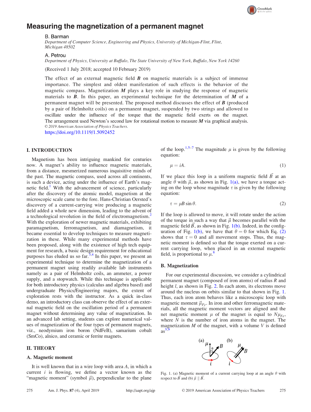 Measuring the Magnetization of a Permanent Magnet B