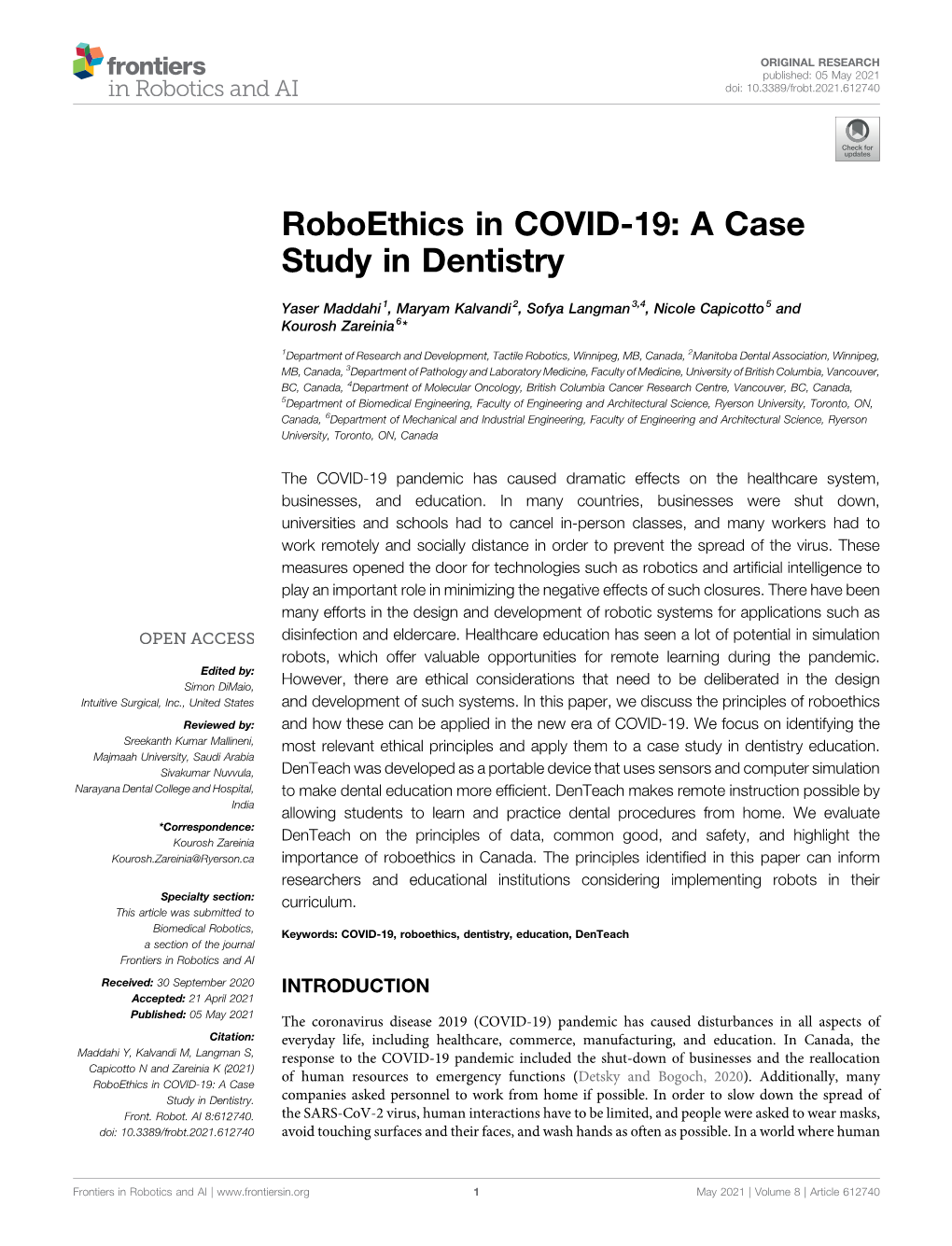 Roboethics in COVID-19: a Case Study in Dentistry