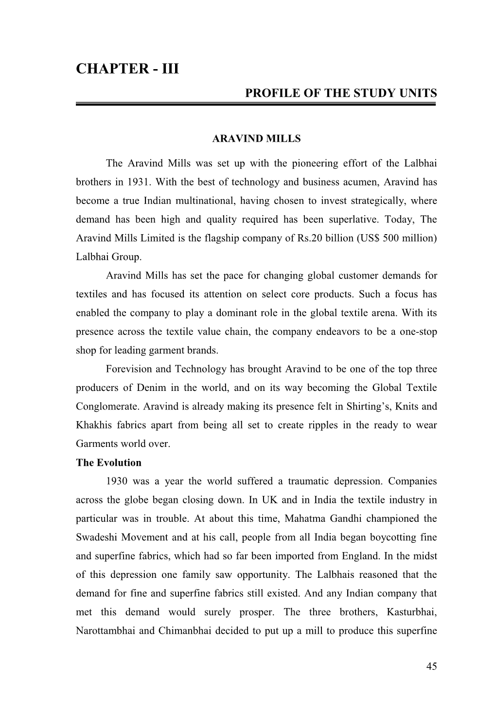 Chapter - Iii Profile of the Study Units