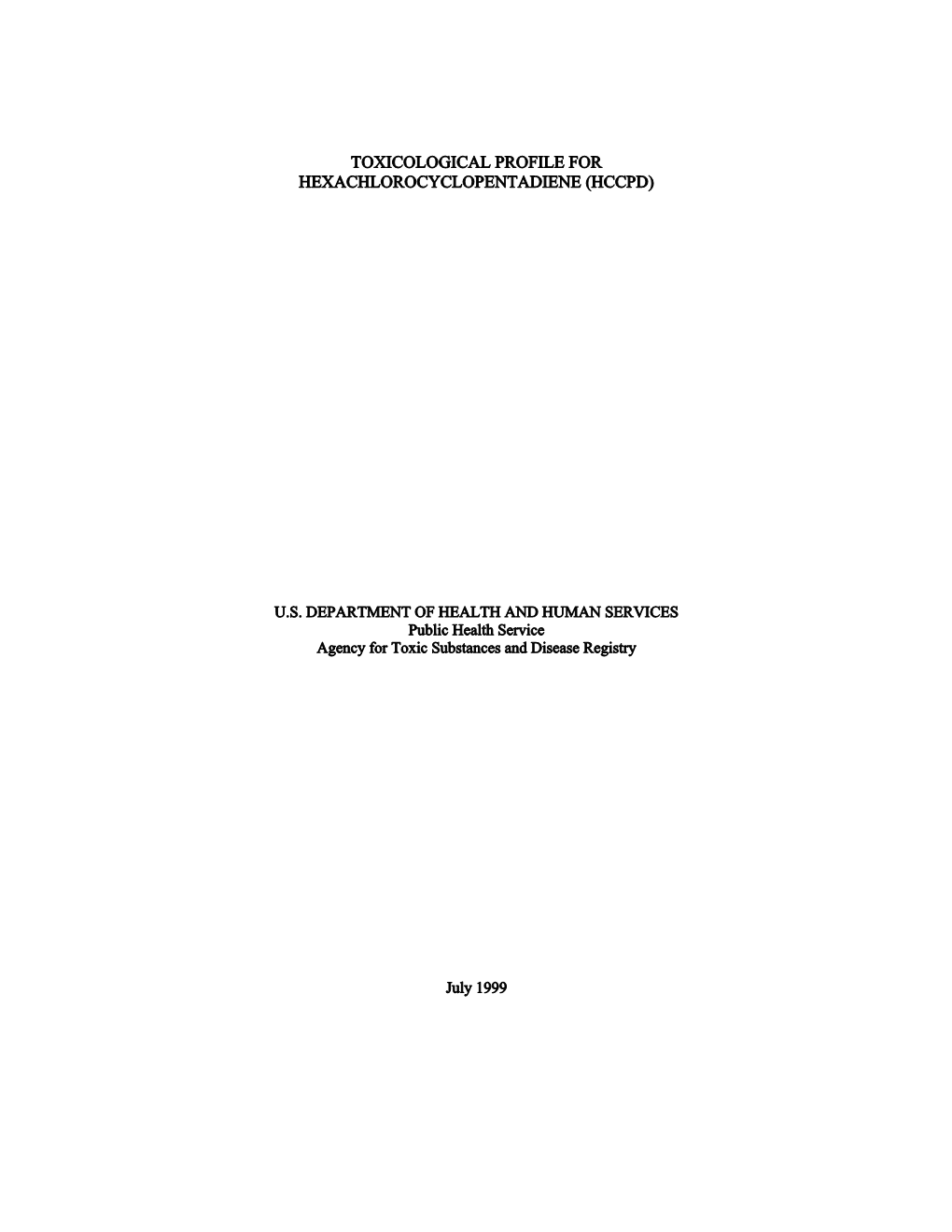 Toxicological Profile for Hexachlorocyclopentadiene (Hccpd)