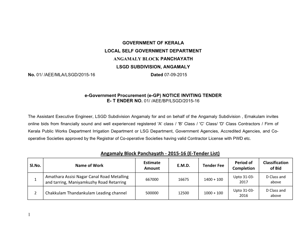 ANGAMALY BLOCK PANCHAYATH LSGD SUBDIVISION, ANGAMALY No