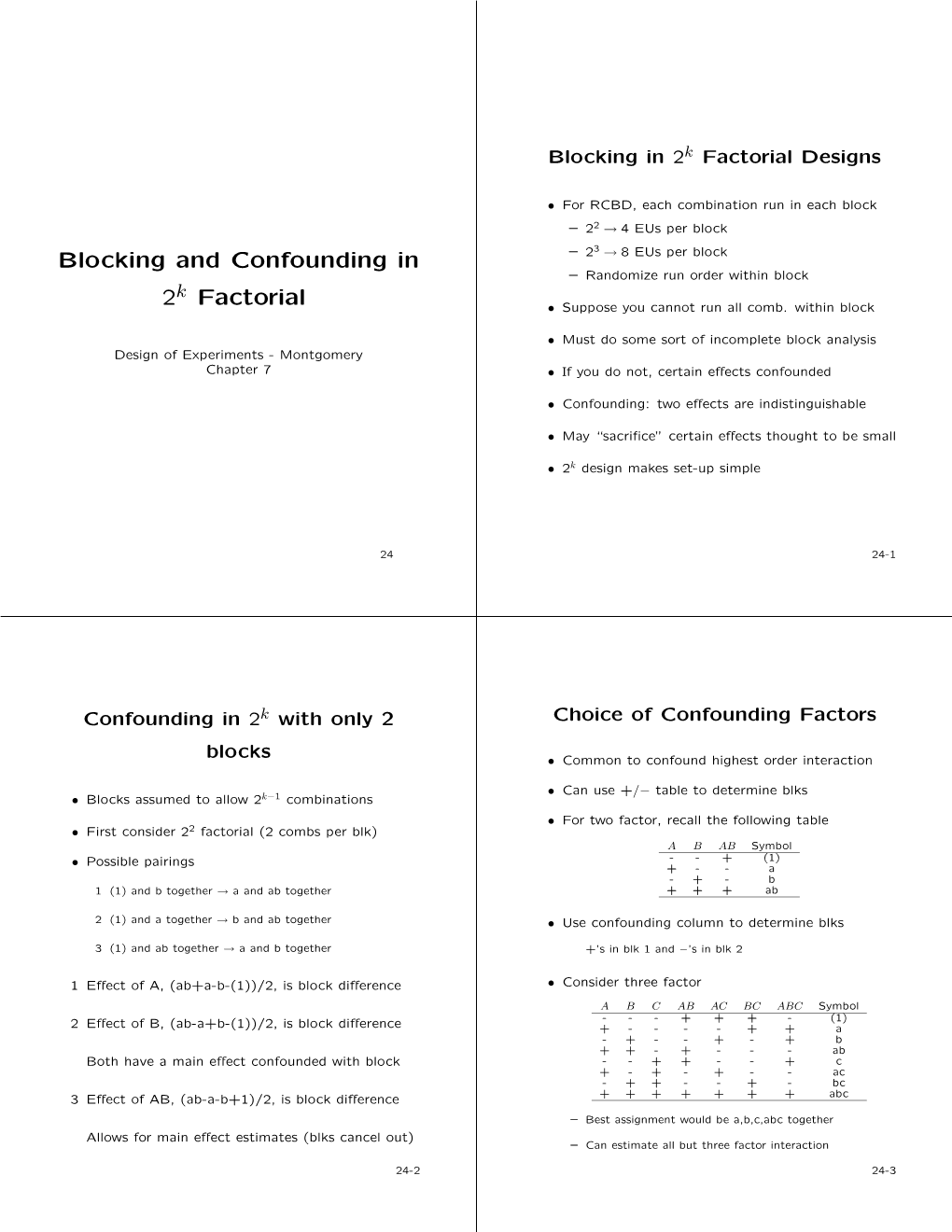 Blocking and Confounding in 2 Factorial