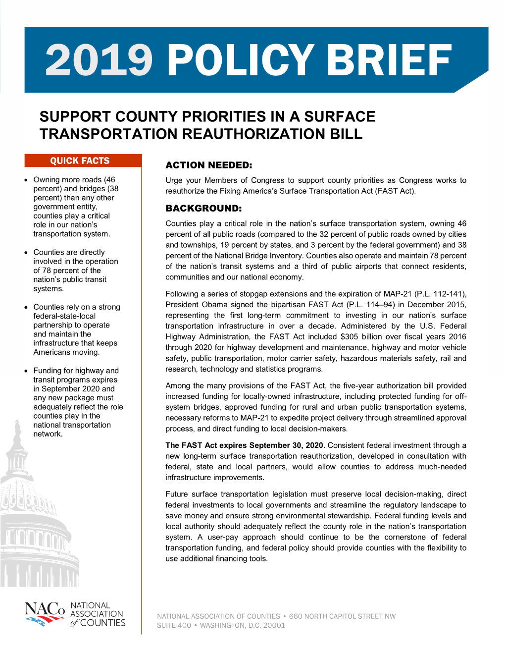 Support County Priorities in a Surface Transportation Reauthorization Bill