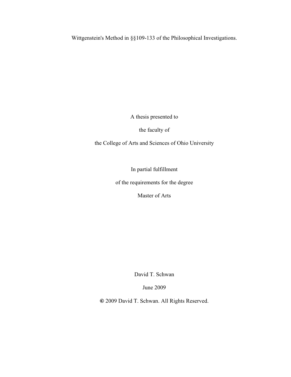 Wittgenstein's Method in §§109-133 of the Philosophical Investigations. A