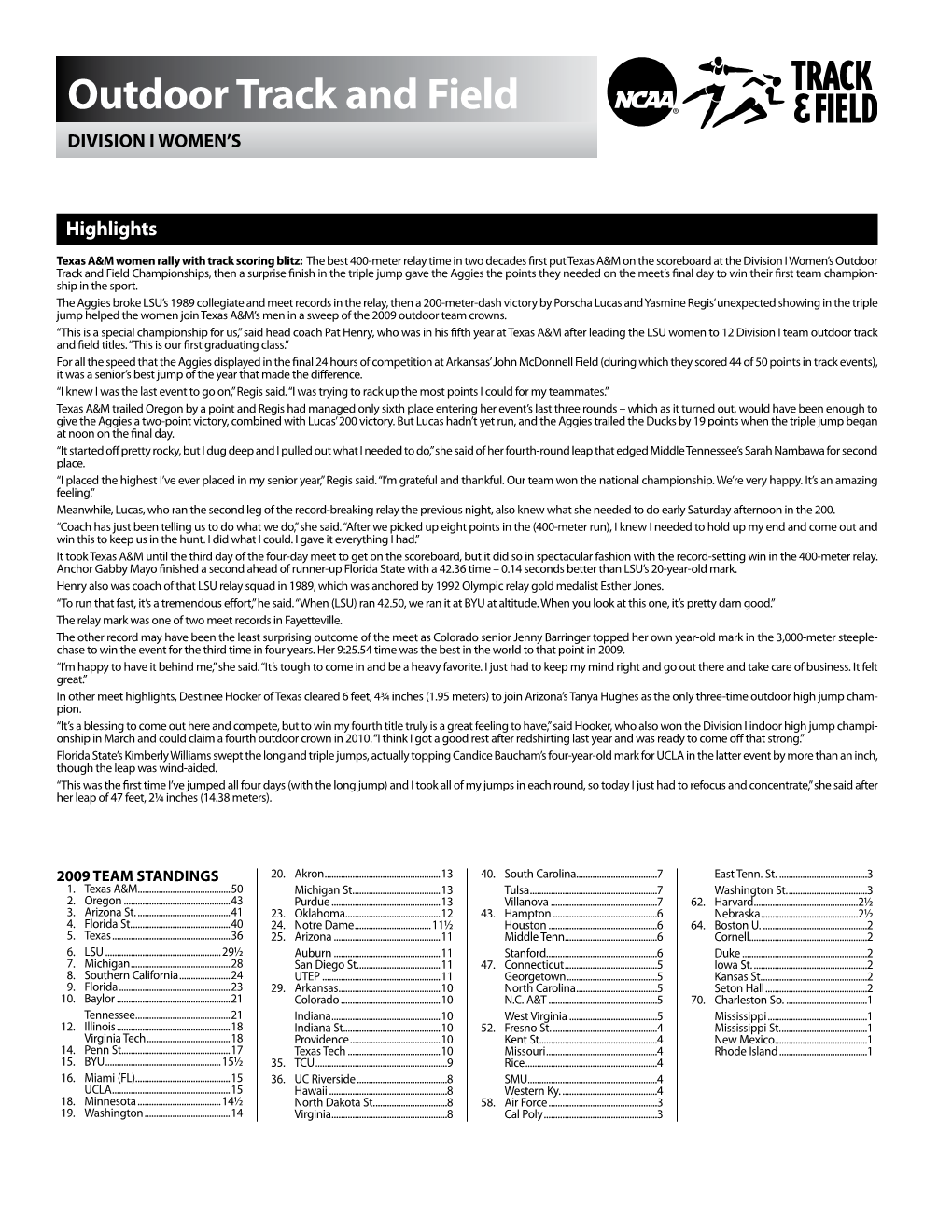 Outdoor Track and Field DIVISION I Women’S