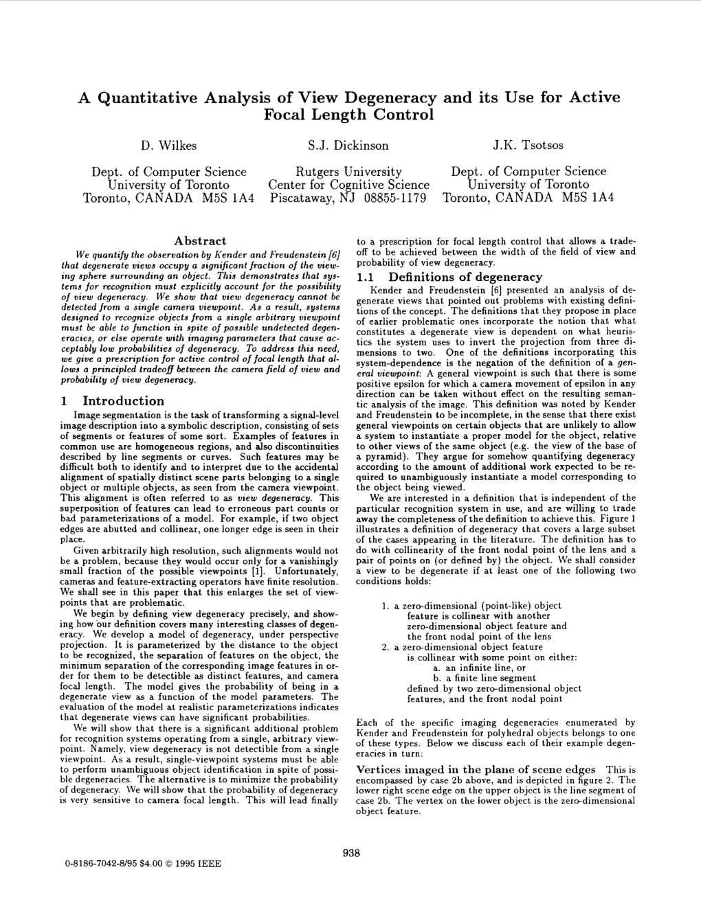 A Quantitative Analysis of View Degeneracy and Its Use for Active Focal Length Control