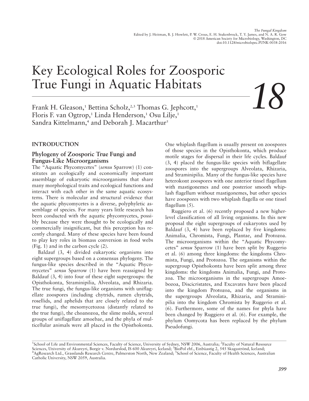 Key Ecological Roles for Zoosporic True Fungi in Aquatic Habitats