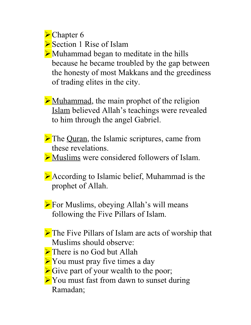 Ø Section 1 Rise of Islam