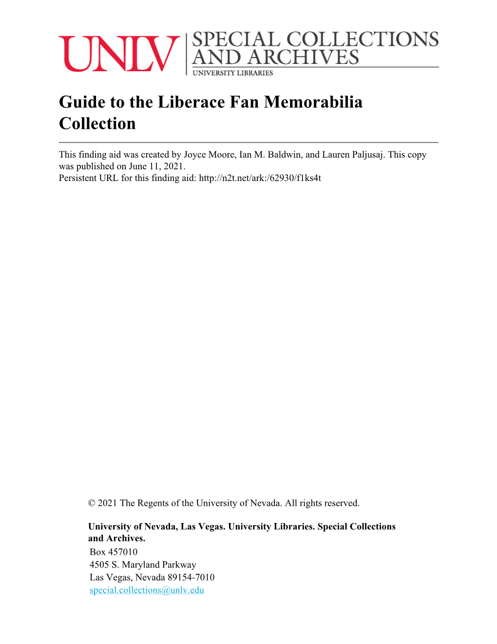 Guide to the Liberace Fan Memorabilia Collection