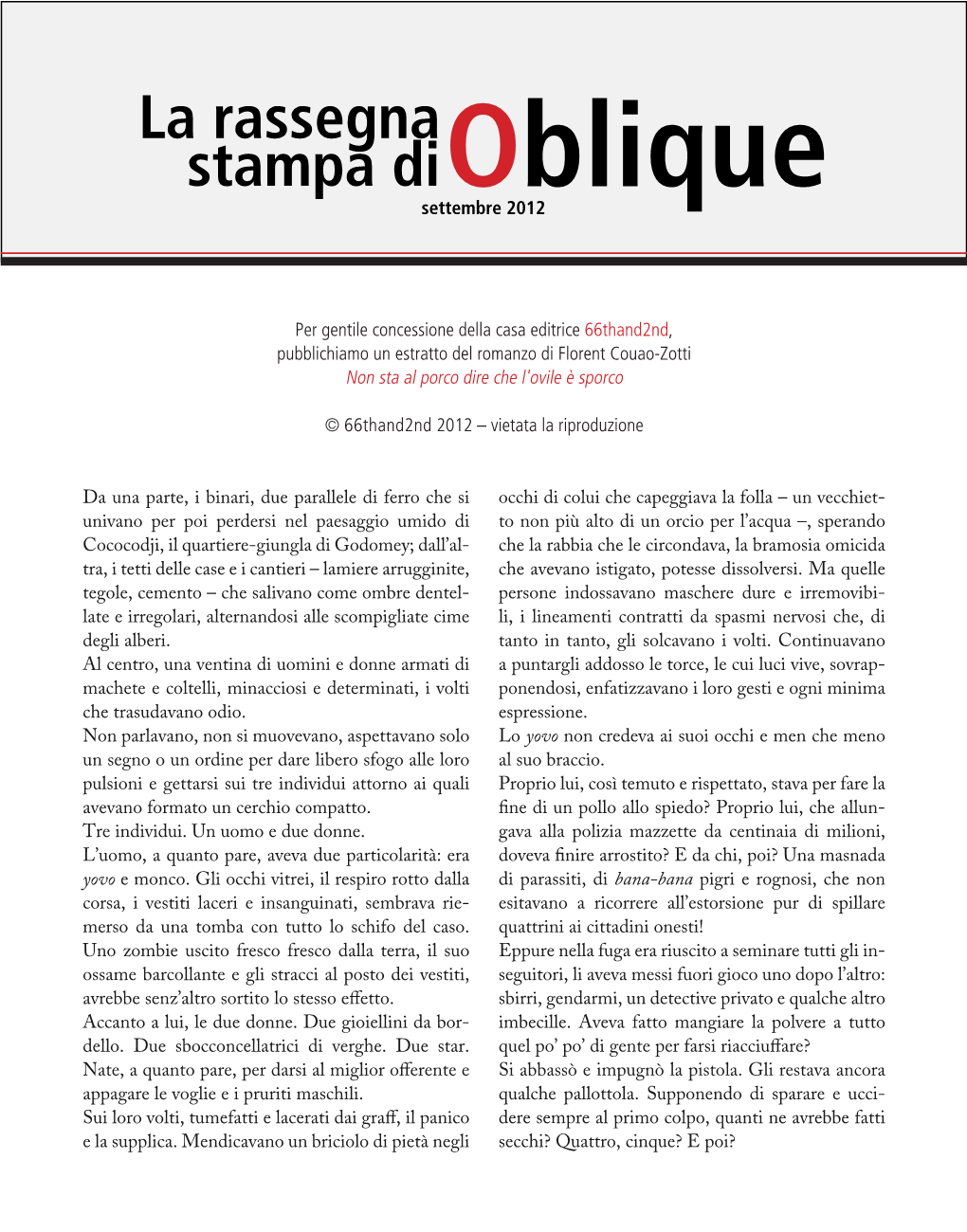 La Rassegna Stampa Dioblique Settembre 2012