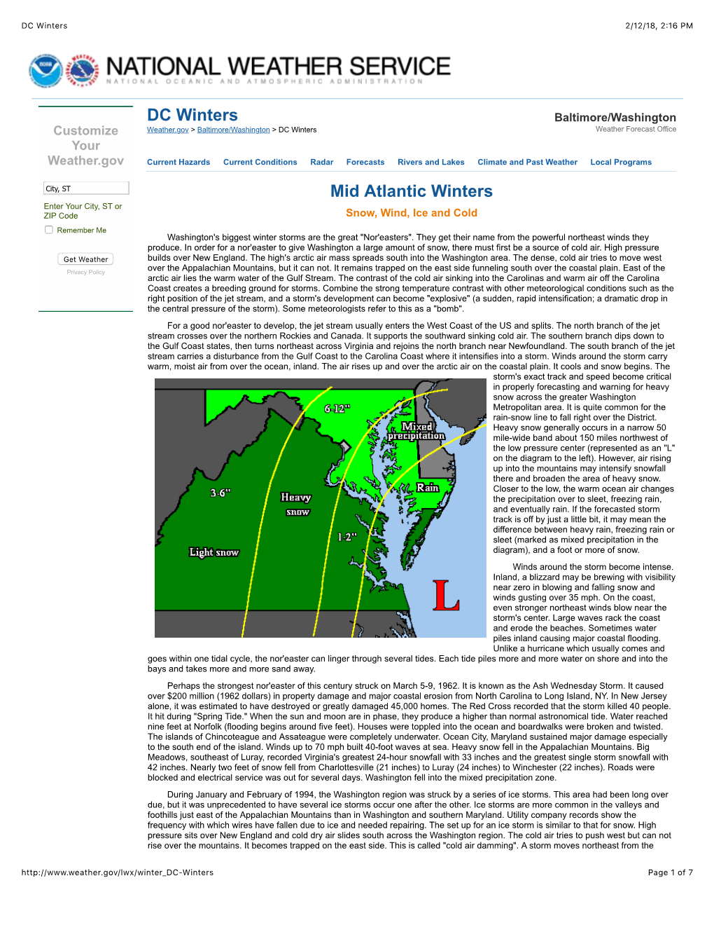 DC Winters Mid Atlantic Winters