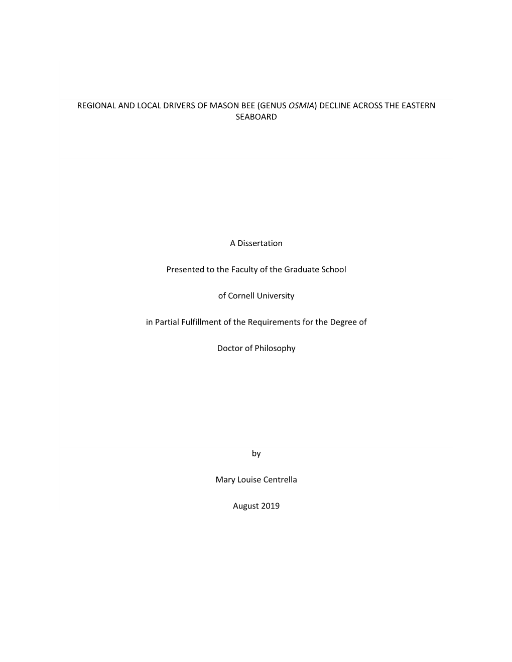 Regional and Local Drivers of Mason Bee (Genus Osmia) Decline Across the Eastern Seaboard