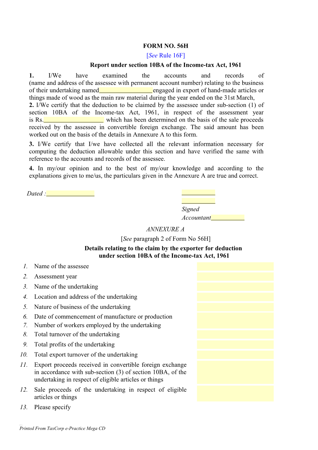 Report Under Section 10BA of the Income-Tax Act, 1961