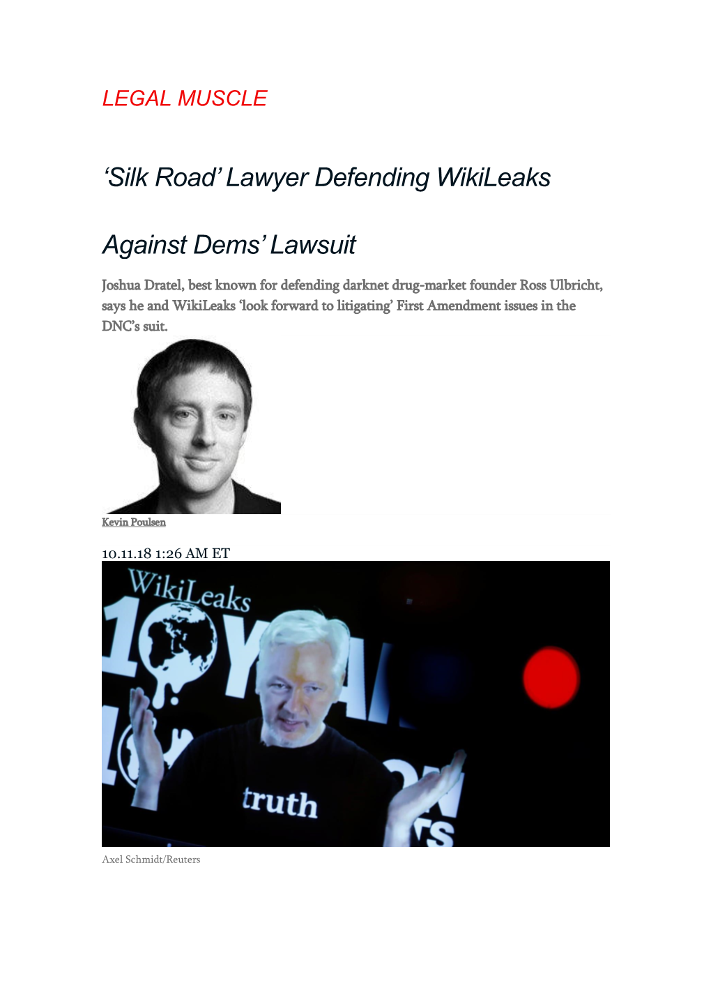 Silk Road’ Lawyer Defending Wikileaks